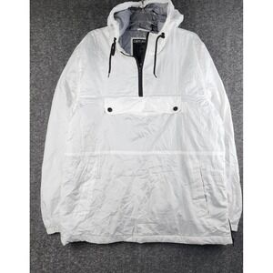 Distortion Anorak Windbreaker Mens Large White Half-Zip Hooded Pullover Jacket